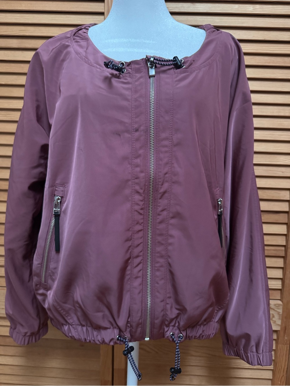 Athleta Chill Bomber Jacket Full Zip Cinch Waist Mauve Pink Berry Size Large
